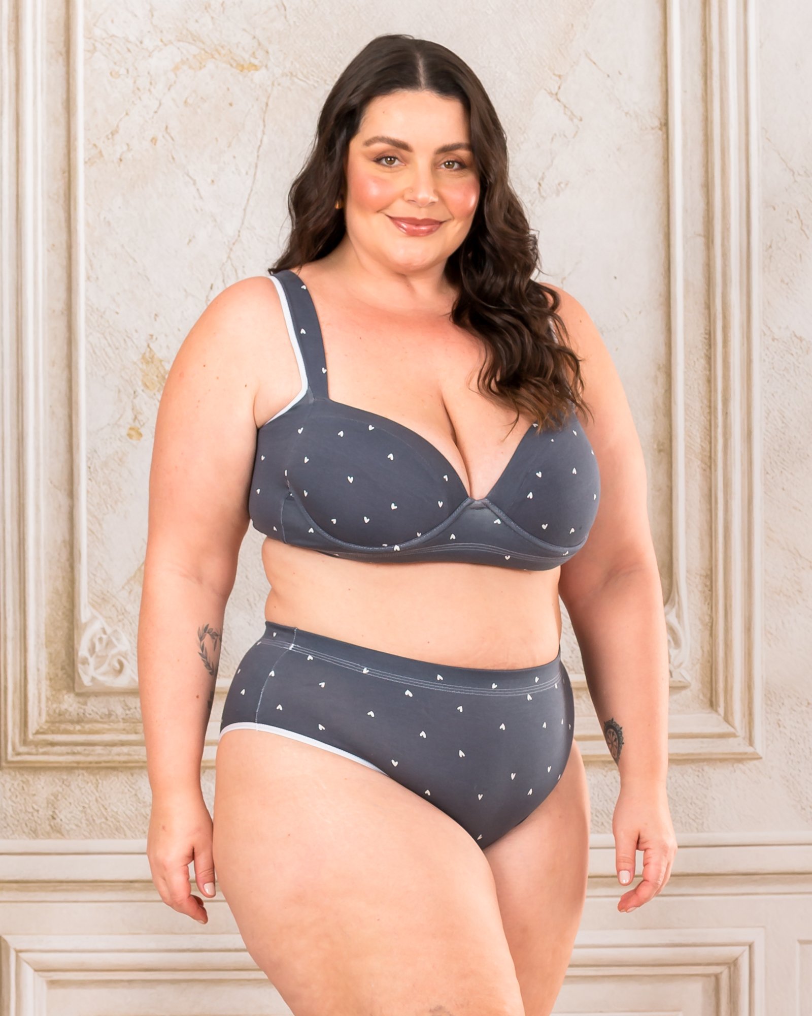 Calcinha Sustentação Plus Size - Cotton Light - Coração Cinza