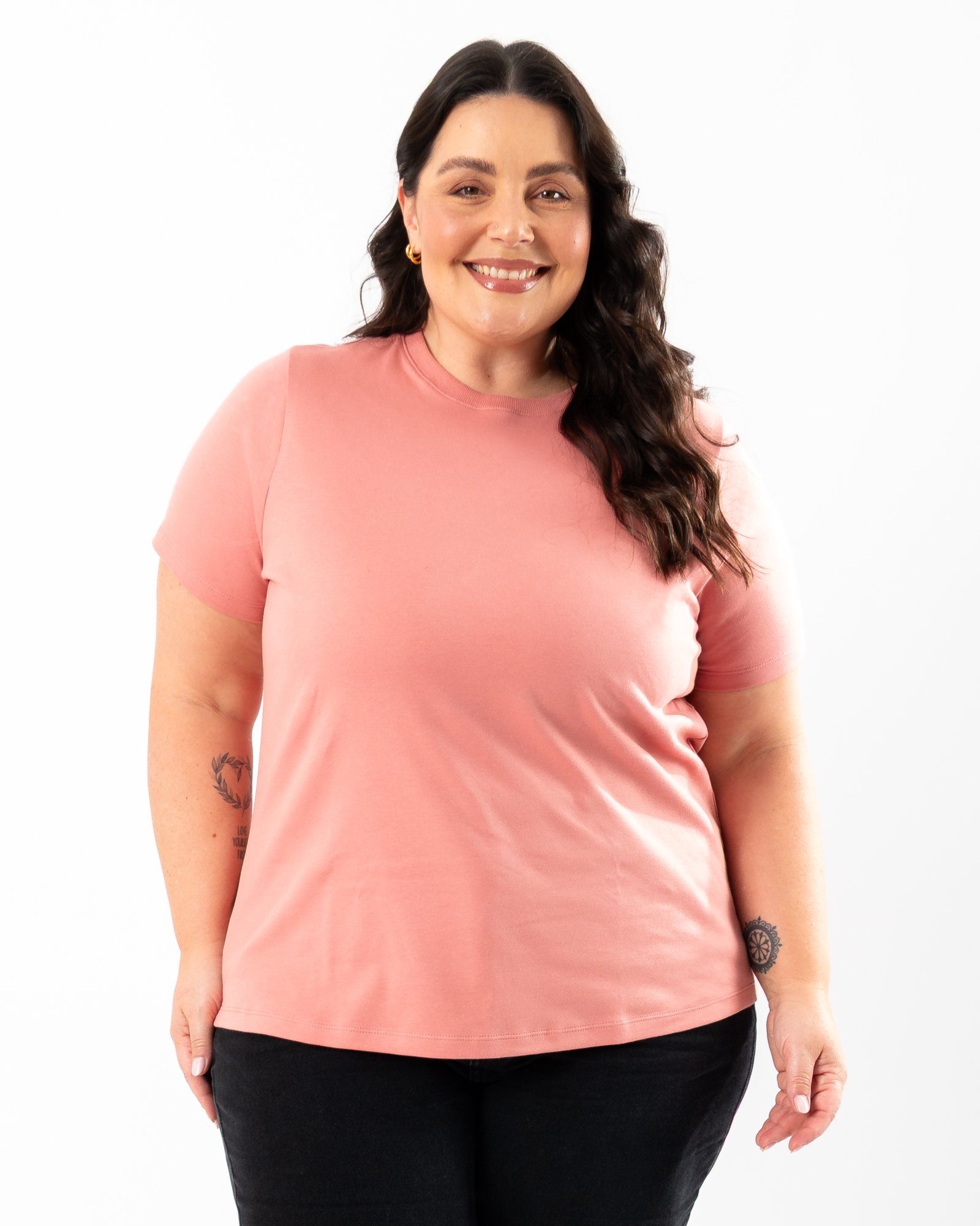 T-Shirt Plus Size em Suedine - Rose Gold